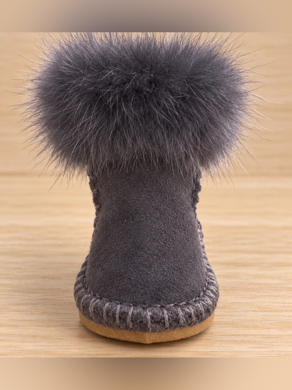 Lavender Mini Boot Keychain with Fluffy Pompom